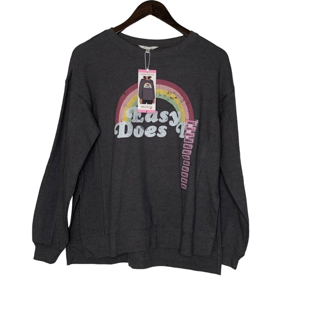 NWT Wildfox‎ Rainbow Easy Does It Grey Sweatshirt Sz Small